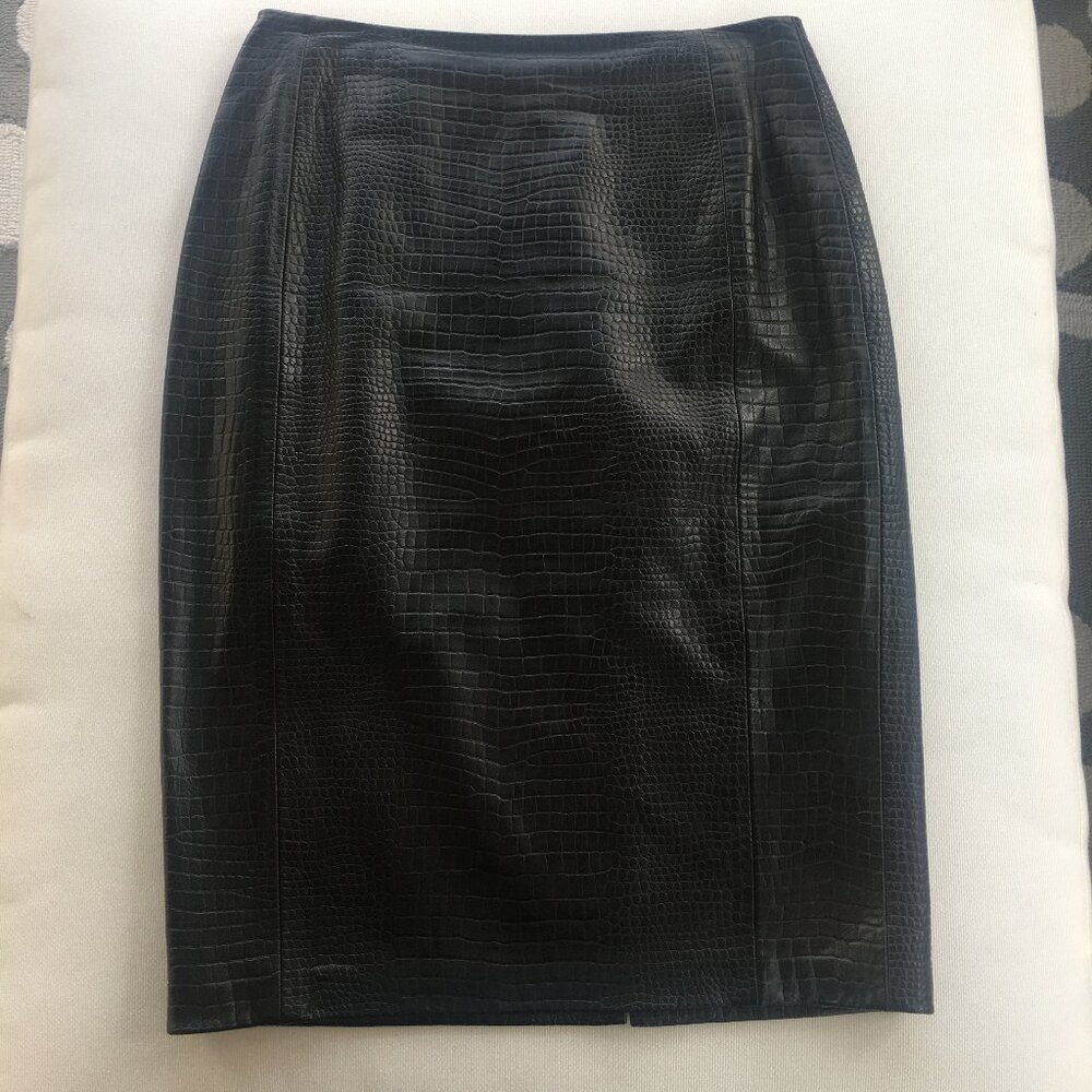 Identify Vintage Saks Brown Leather Crocodile Skirt Sz 4 Brown